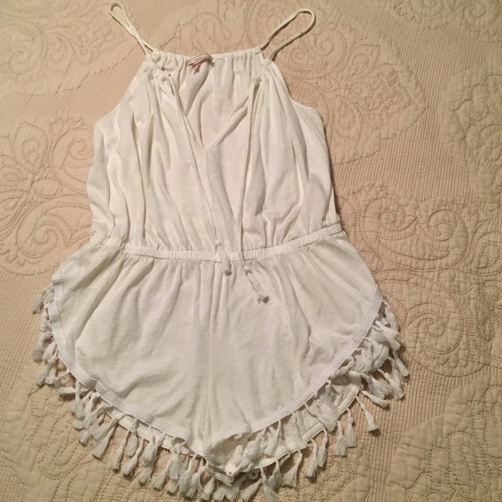 VS white tasseled romper/cover up